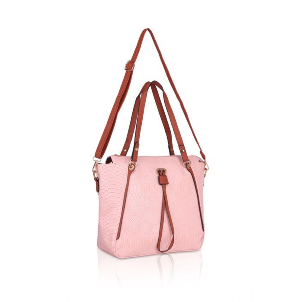 Fashion Women's Faux Leather Textured Tote Bag (Pink)