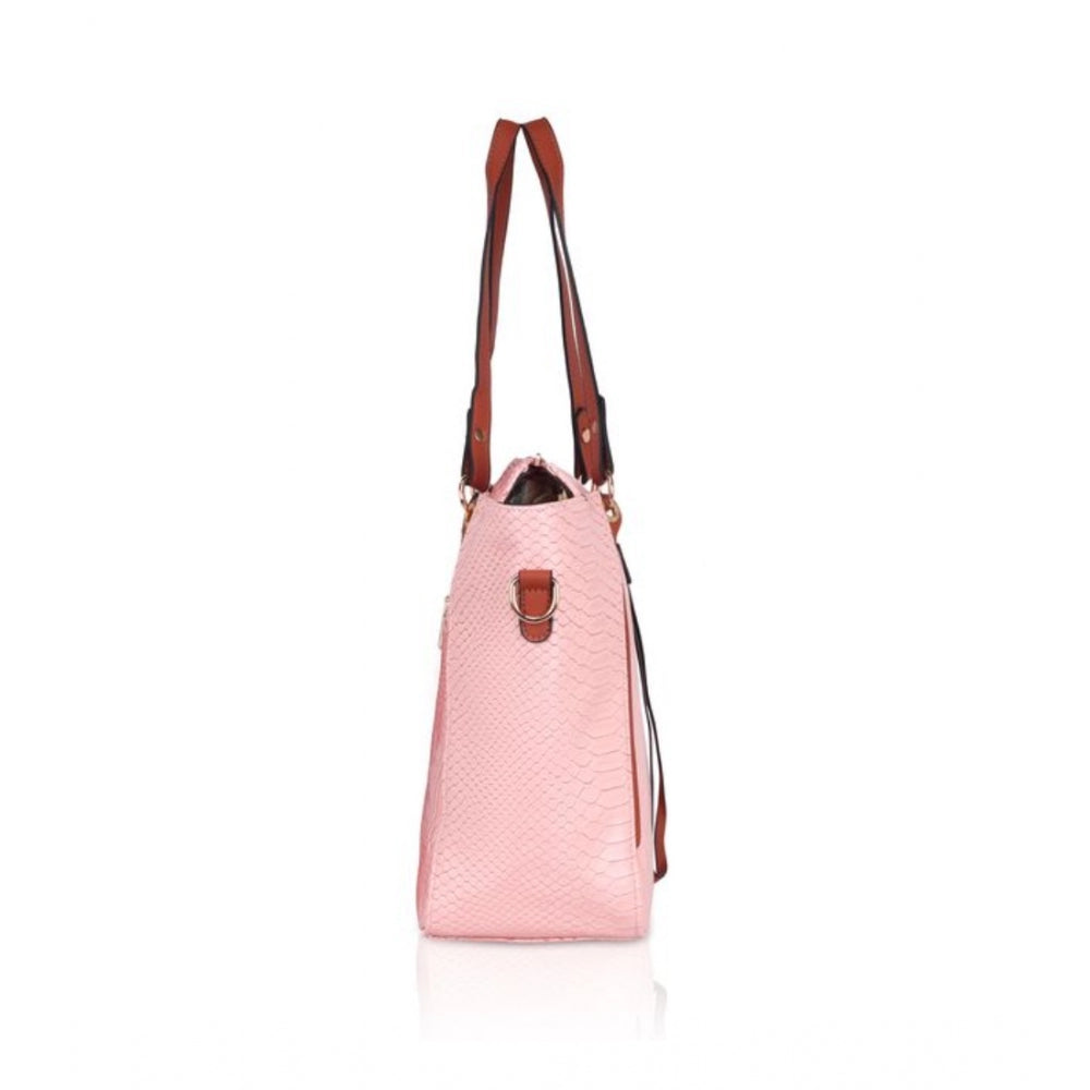 Fashion Women's Faux Leather Textured Tote Bag (Pink)