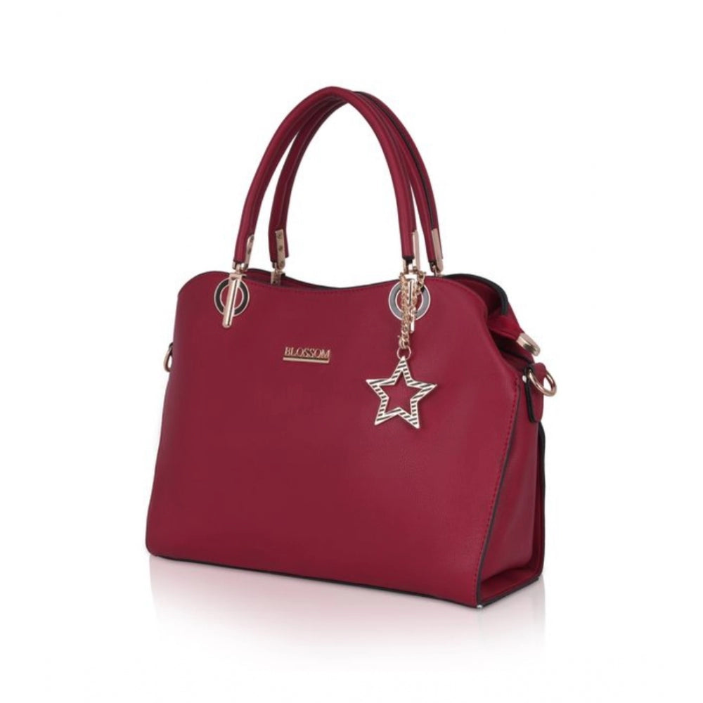 Fashion Women's Faux Leather Solid Handbag (Maroon)