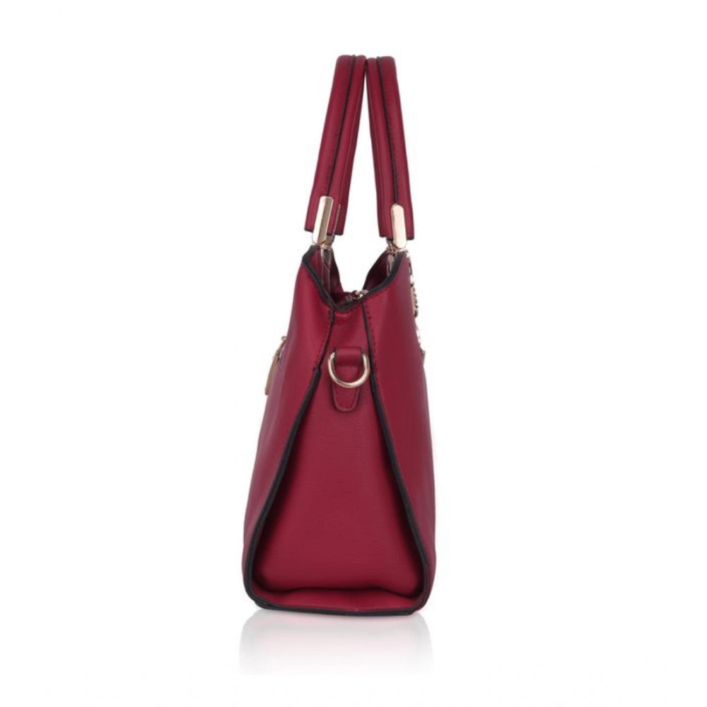 Fashion Women's Faux Leather Solid Handbag (Maroon)