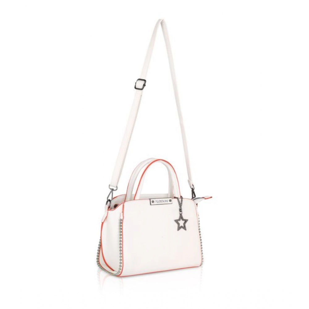 Fashion Women's Faux Leather Metal Beads Handbag (White)