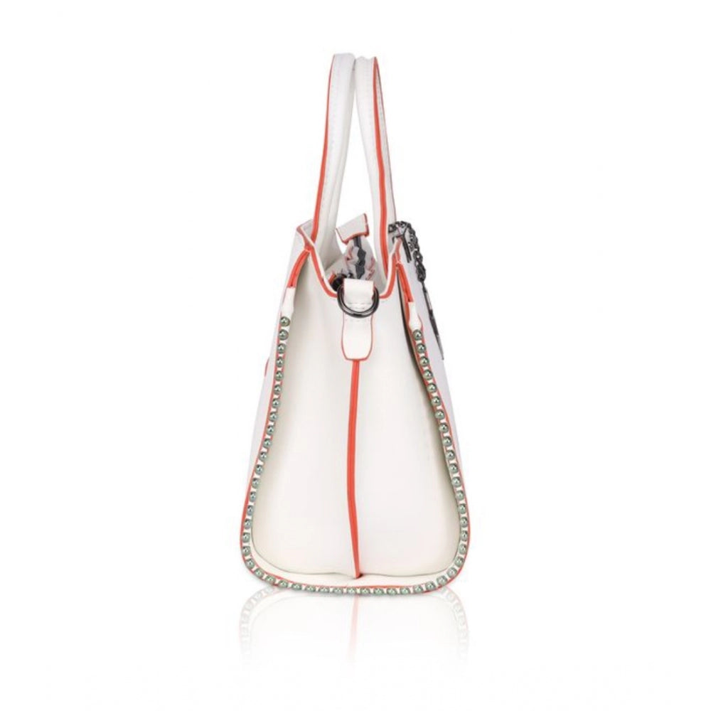 Fashion Women's Faux Leather Metal Beads Handbag (White)