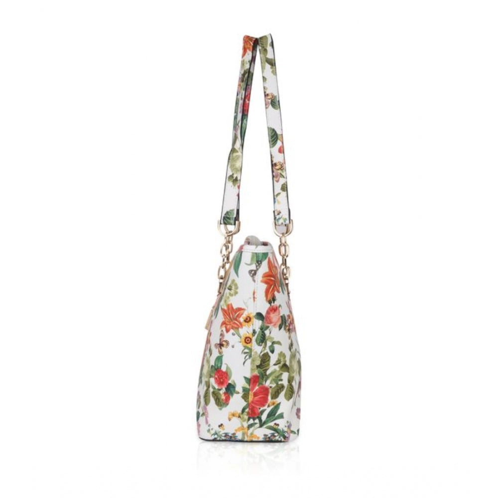 Fashion Women's Faux Leather Printed Tote Bag (White Orang)