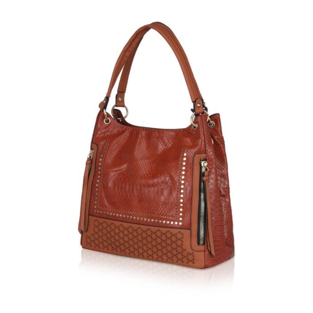 Fashion Women's Faux Leather Textured Tote Bag (Brown)