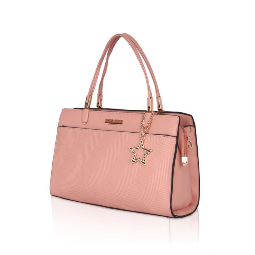 Fashion Women's Faux Leather Textured Adjustable Long Belt Handbag (Pink)