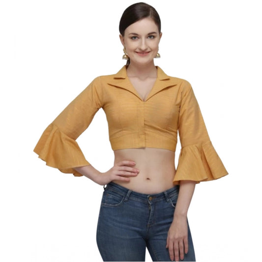 Amfyn Women's Cotton Striped Readymade Blouse (Mustard, Size: Free Size)