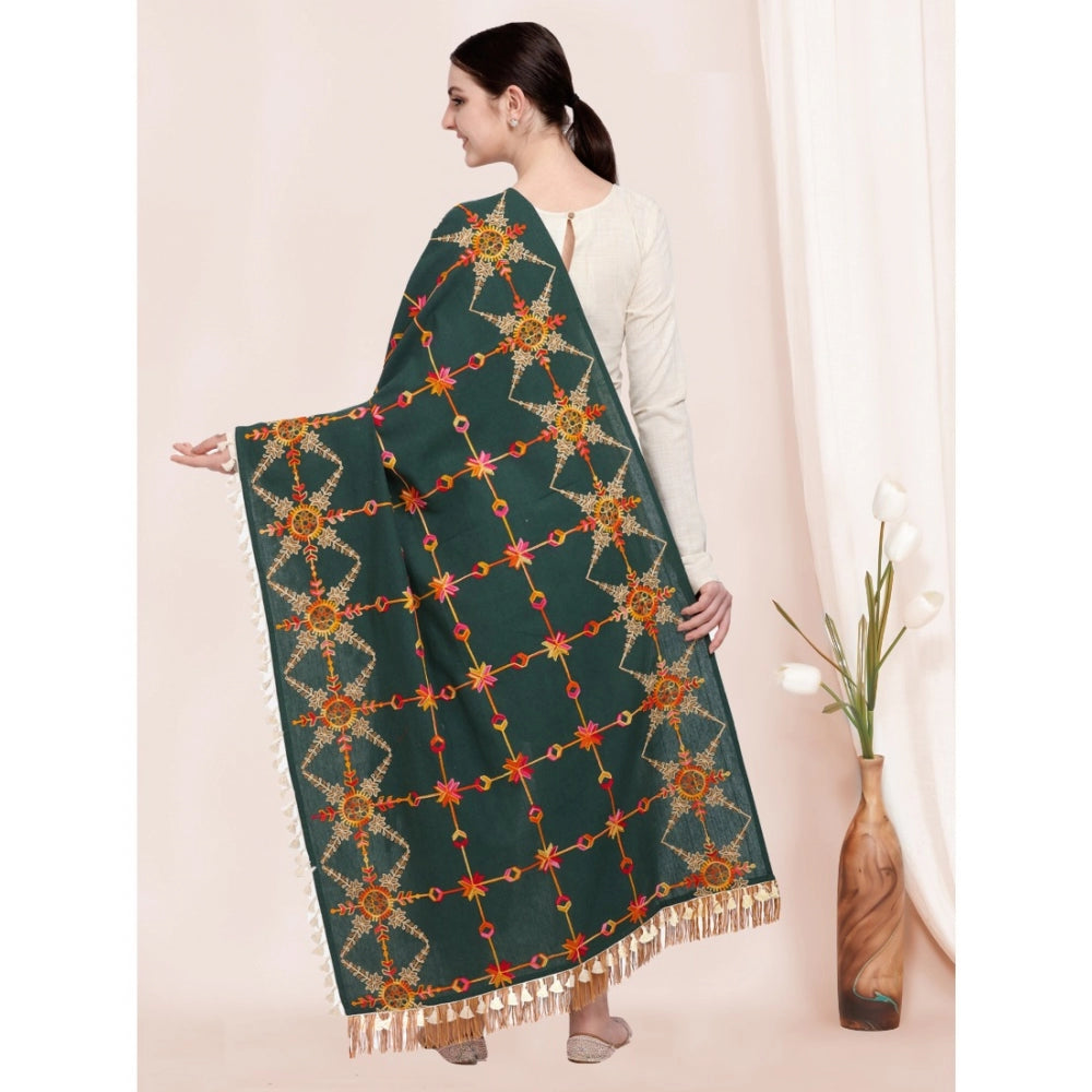 Amfyn Women's Cotton Embroidered Dupatta (Green, Length: 0.5 to 1 Mtr)