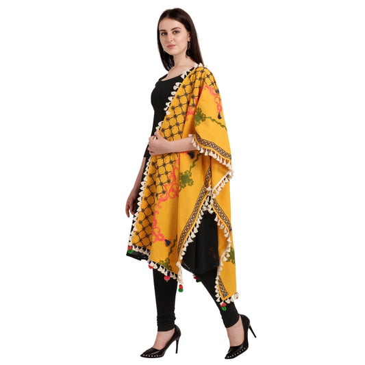 Amfyn Women's Cotton Embroidered Dupatta (Mustuard, Length: 1.5 to 2 Mtr)