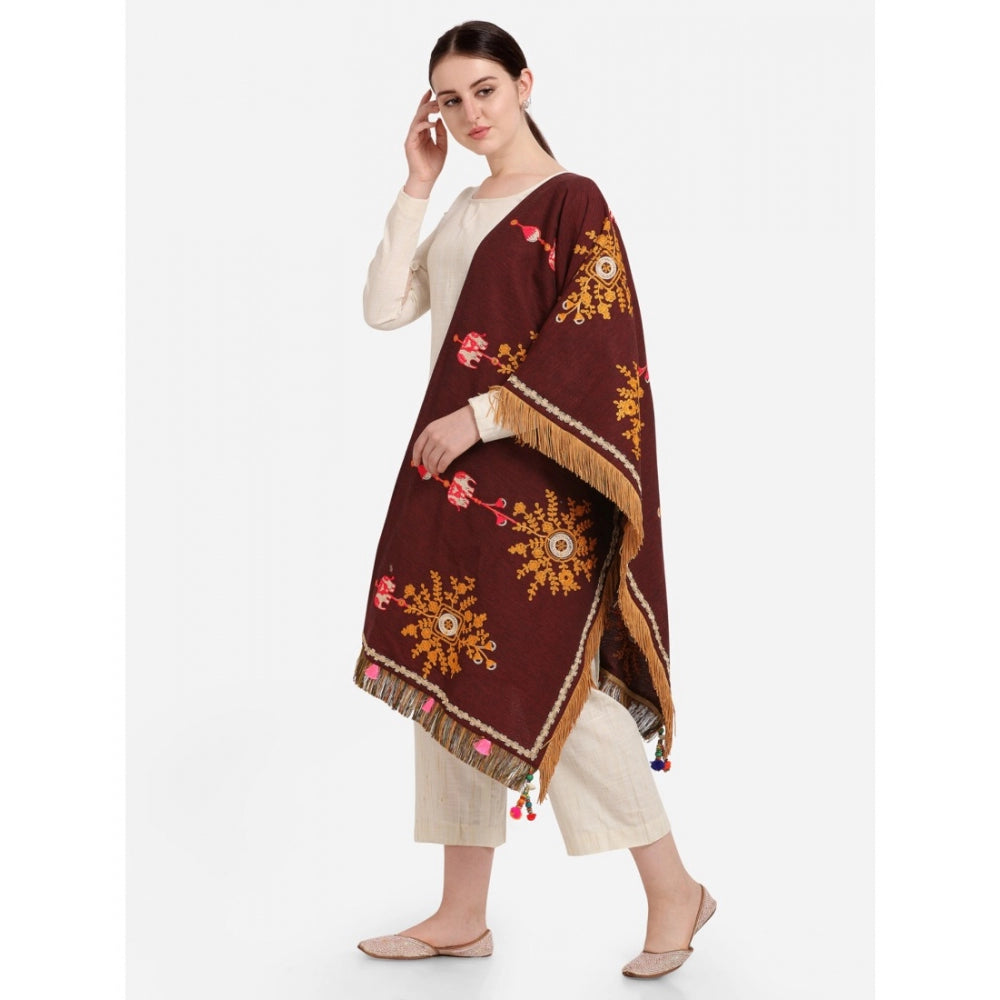 Amfyn Women's Cotton Embroidered Dupatta (Maroon, Length: 1.5 to 2 Mtr)