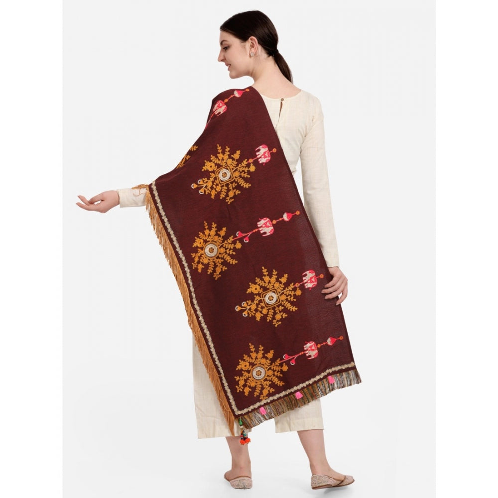 Amfyn Women's Cotton Embroidered Dupatta (Maroon, Length: 1.5 to 2 Mtr)