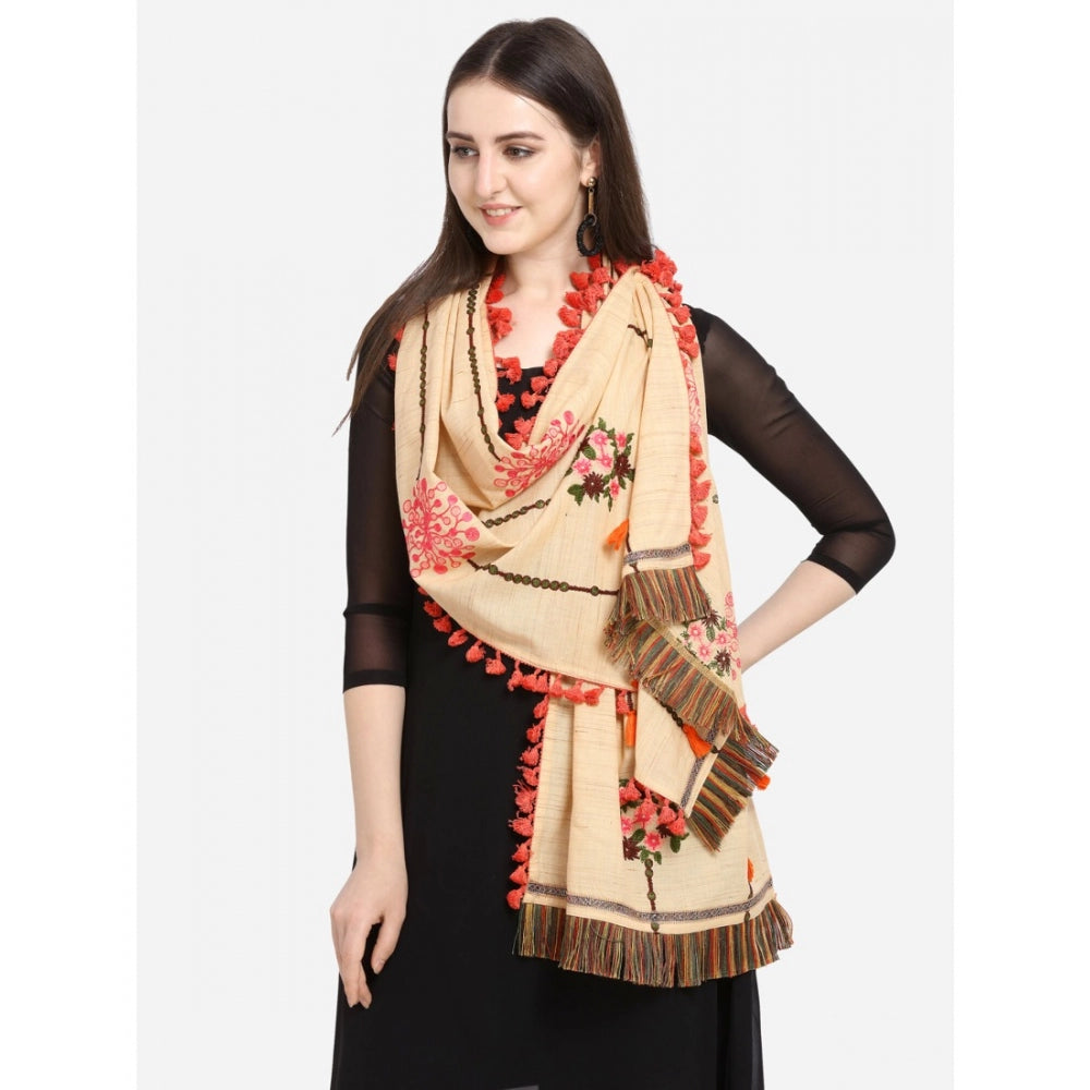 Amfyn Women's Cotton Embroidered Dupatta (Beige, Length: 1.5 to 2 Mtr)