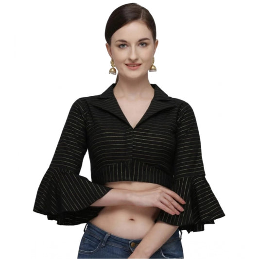 Amfyn Women's Cotton Striped Readymade Blouse (Black, Size: Free Size)