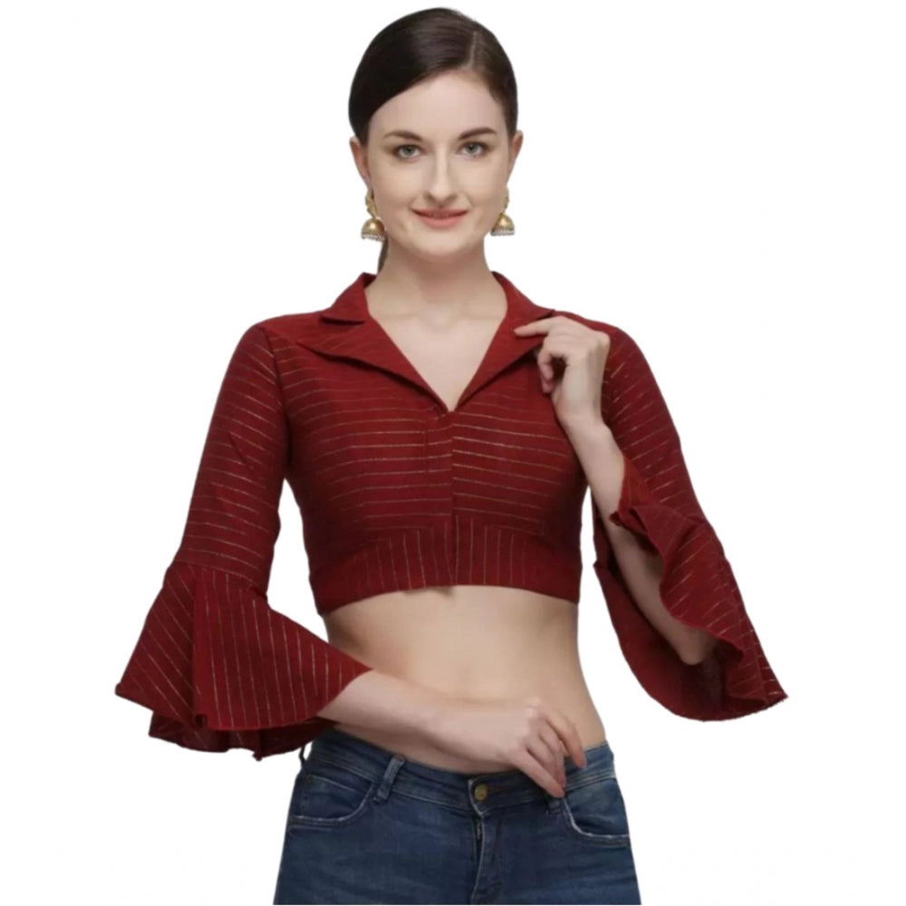 Amfyn Women's Cotton Striped Readymade Blouse (Maroon, Size: Free Size)