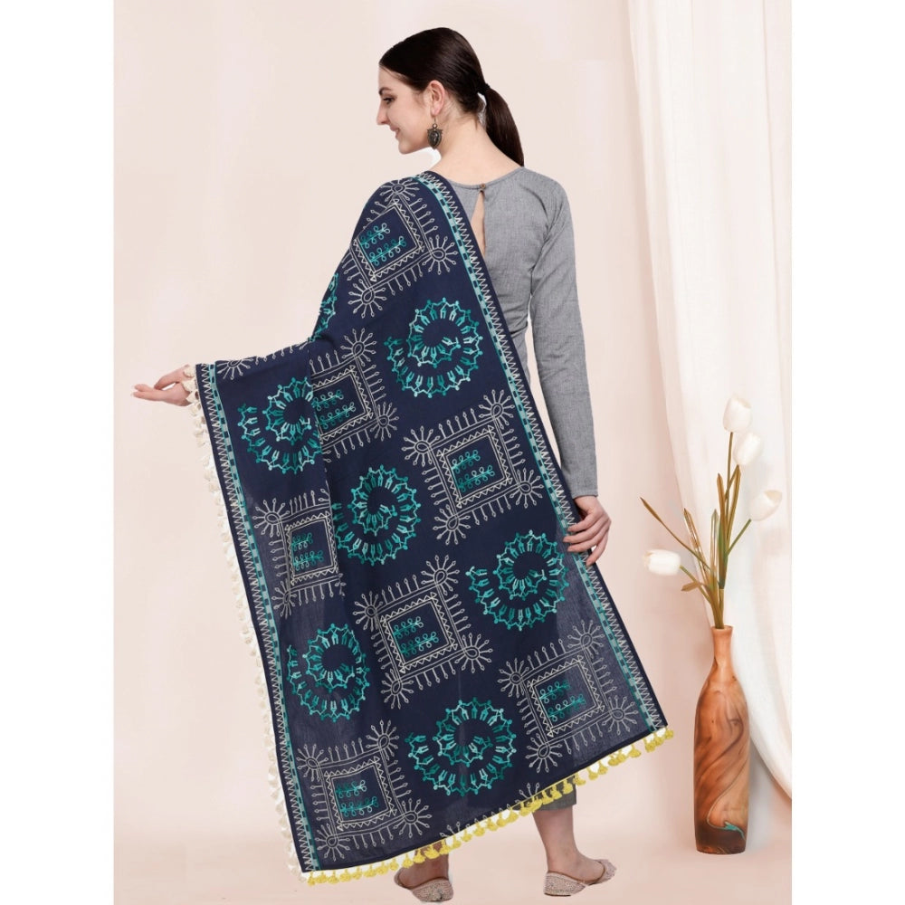 Amfyn Women's Cotton Embroidered Dupatta (Navyblue, Length: 0.5 to 1 Mtr)