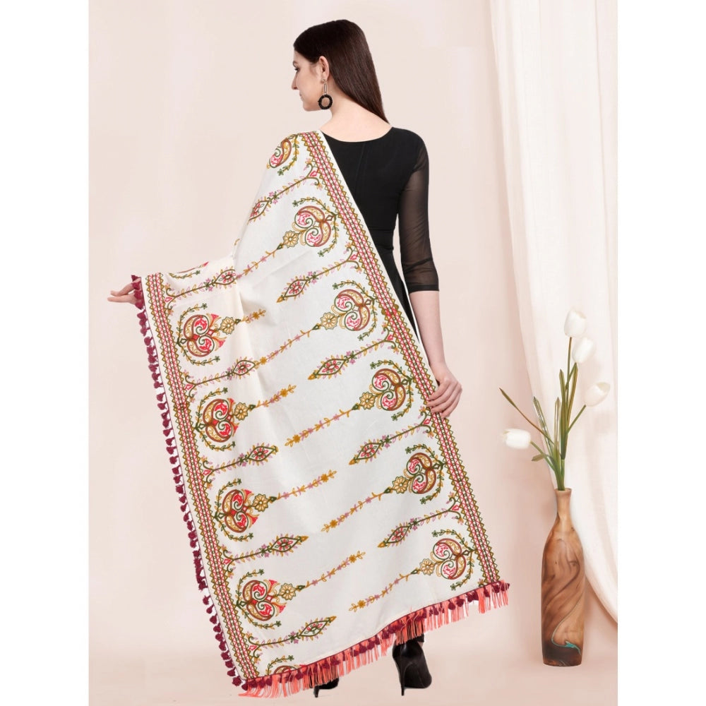 Amfyn Women's Cotton Embroidered Dupatta (Off White, Length: 0.5 to 1 Mtr)