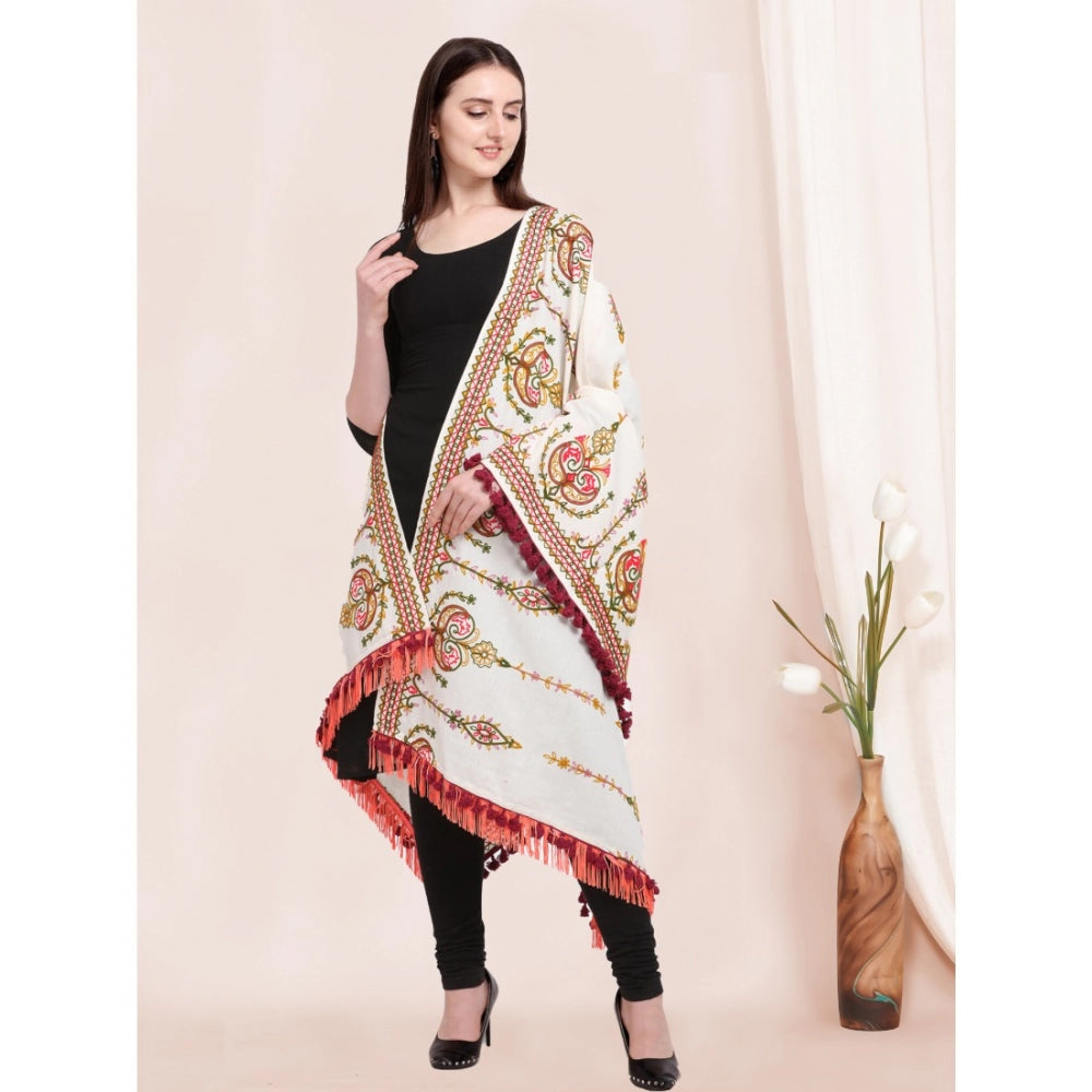 Amfyn Women's Cotton Embroidered Dupatta (Off White, Length: 0.5 to 1 Mtr)