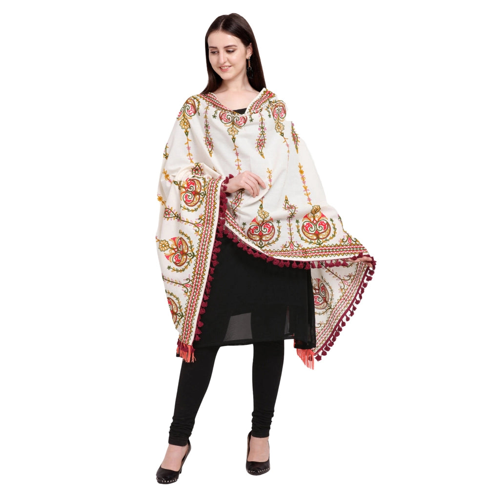 Amfyn Women's Cotton Embroidered Dupatta (Off White, Length: 0.5 to 1 Mtr)