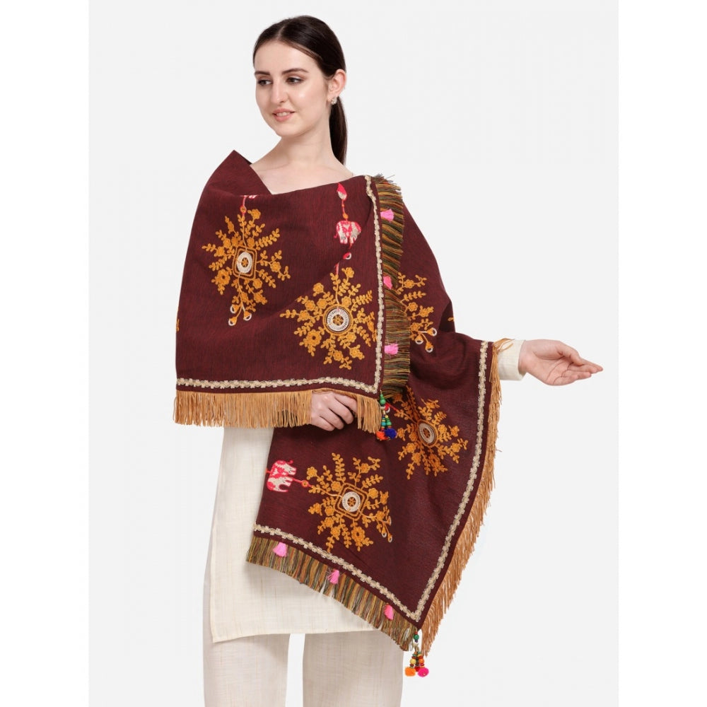 Amfyn Women's Cotton Embroidered Dupatta (Maroon, Length: 1.5 to 2 Mtr)