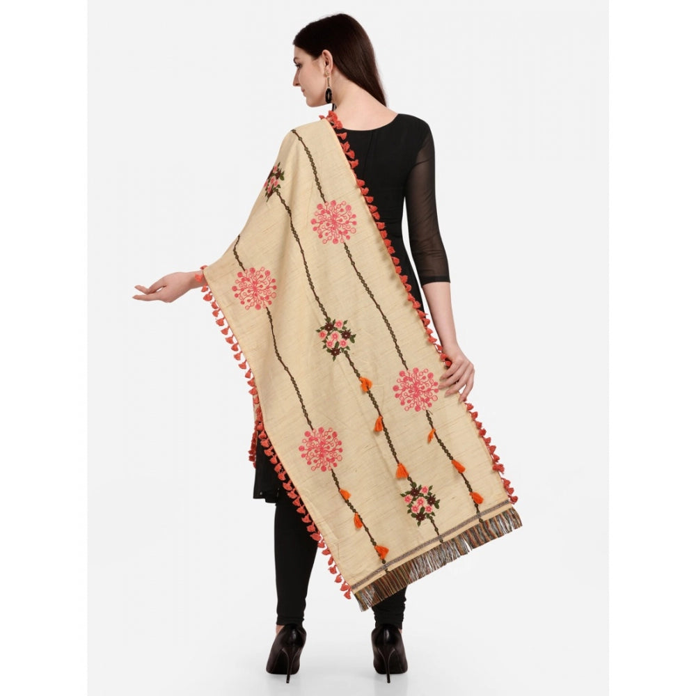 Amfyn Women's Cotton Embroidered Dupatta (Beige, Length: 1.5 to 2 Mtr)