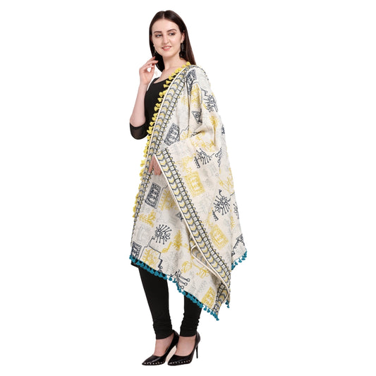 Amfyn Women's Cotton Embroidered Dupatta (Off White, Length: 0.5 to 1 Mtr)