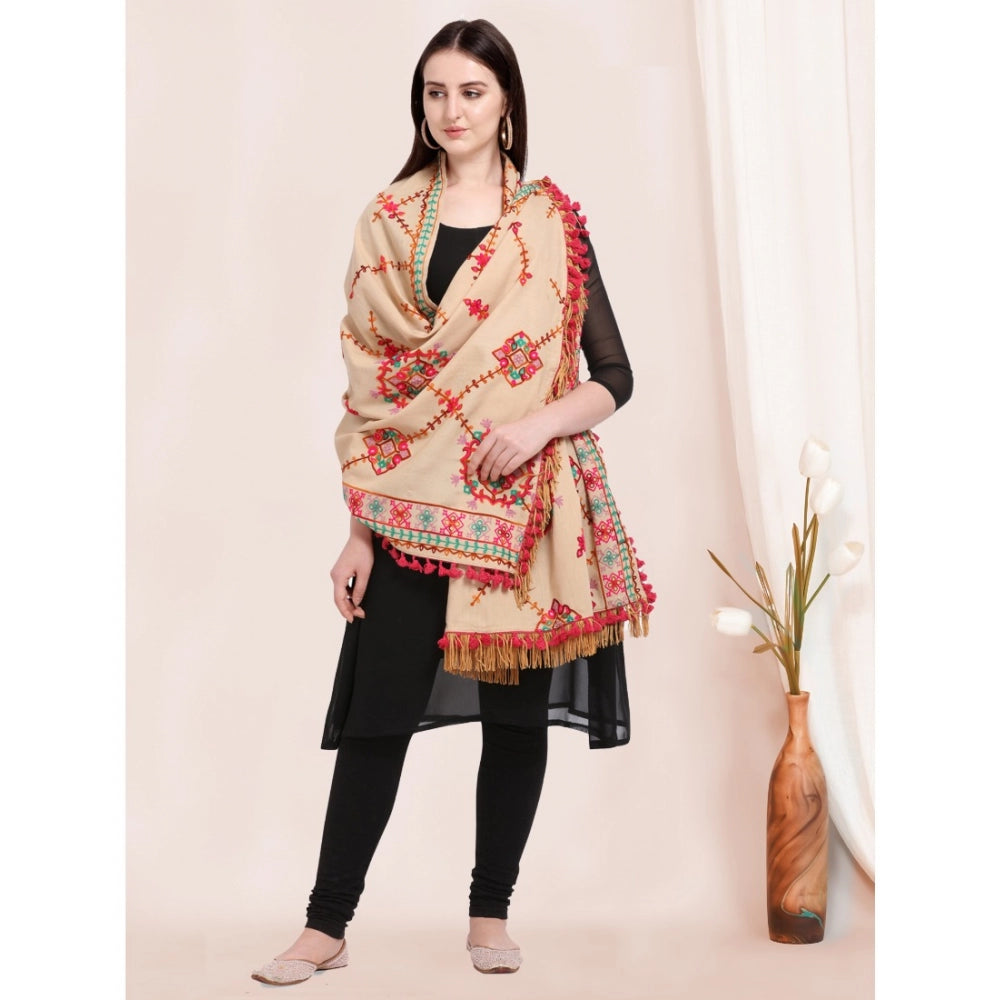 Amfyn Women's Cotton Embroidered Dupatta (Beige, Length: 0.5 to 1 Mtr)