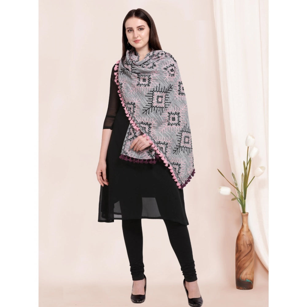 Amfyn Women's Cotton Embroidered Dupatta (Gray, Length: 0.5 to 1 Mtr)