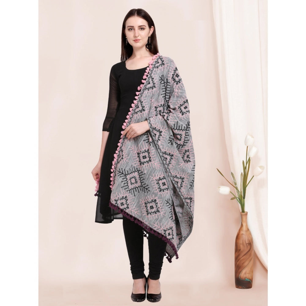 Amfyn Women's Cotton Embroidered Dupatta (Gray, Length: 0.5 to 1 Mtr)