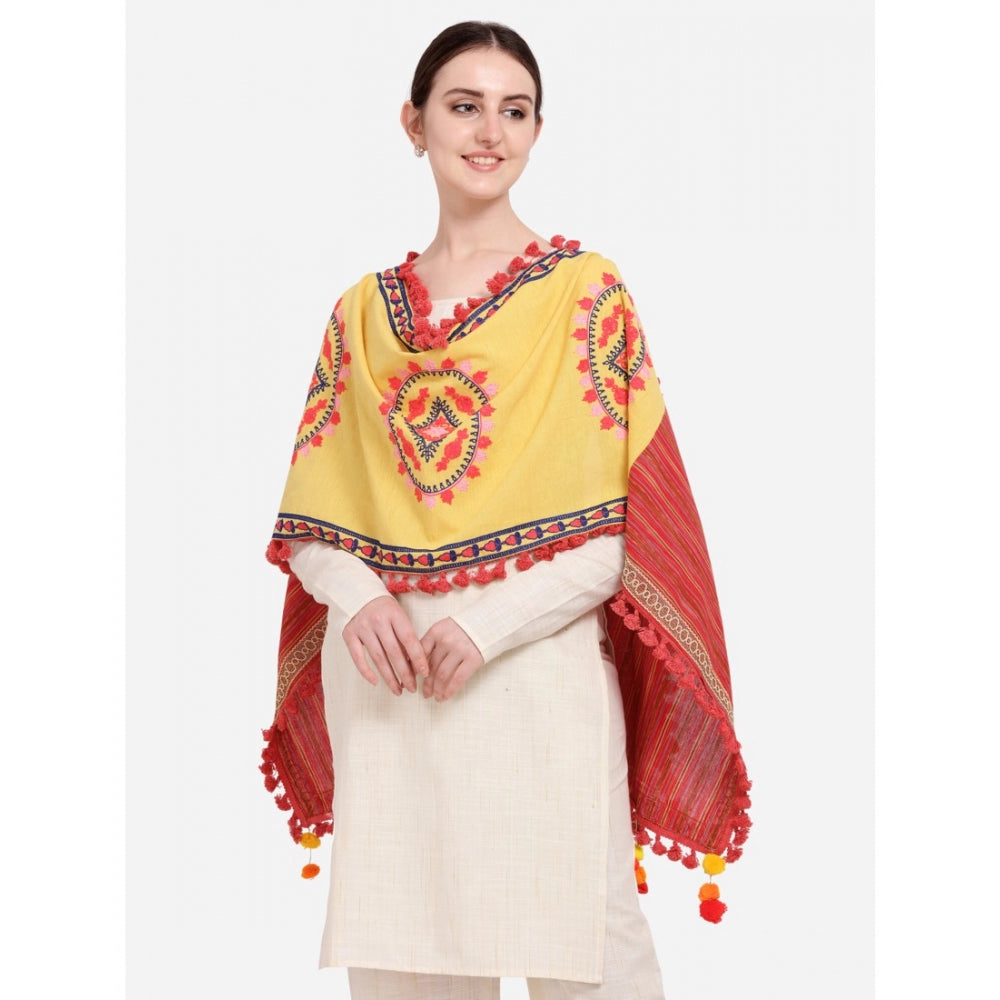 Amfyn Women's Cotton Embroidered Dupatta (Yellow, Length: 1.5 to 2 Mtr)