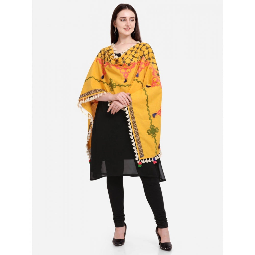 Amfyn Women's Cotton Embroidered Dupatta (Mustuard, Length: 1.5 to 2 Mtr)