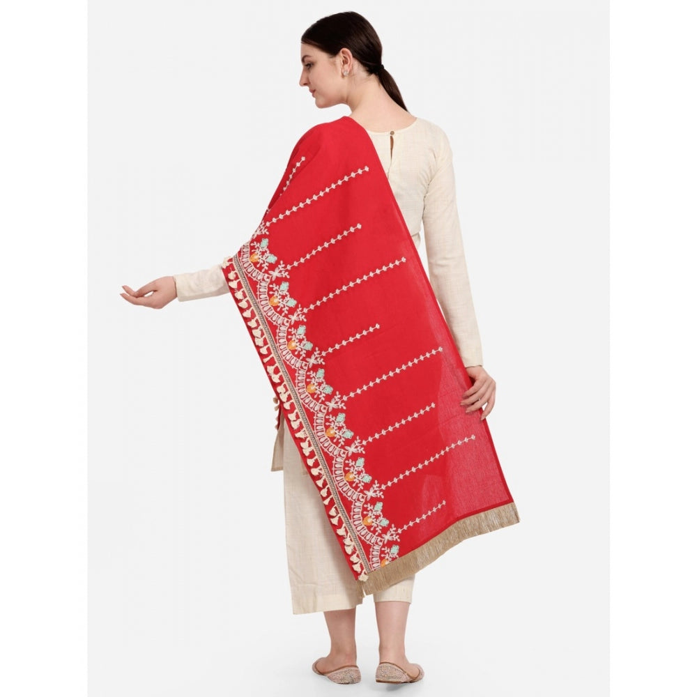 Amfyn Women's Cotton Embroidered Dupatta (Red, Length: 1.5 to 2 Mtr)