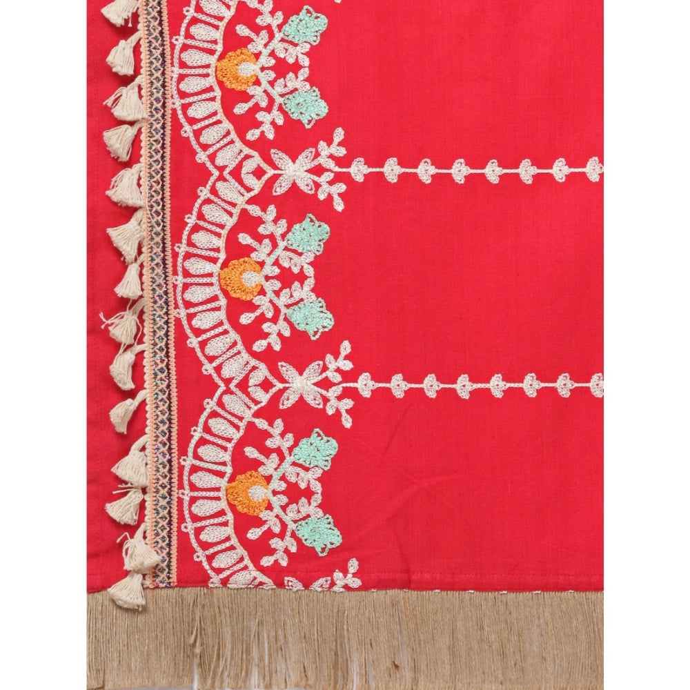 Amfyn Women's Cotton Embroidered Dupatta (Red, Length: 1.5 to 2 Mtr)