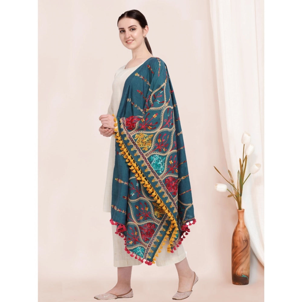 Amfyn Women's Cotton Embroidered Dupatta (Turquoise, Length: 0.5 to 1 Mtr)