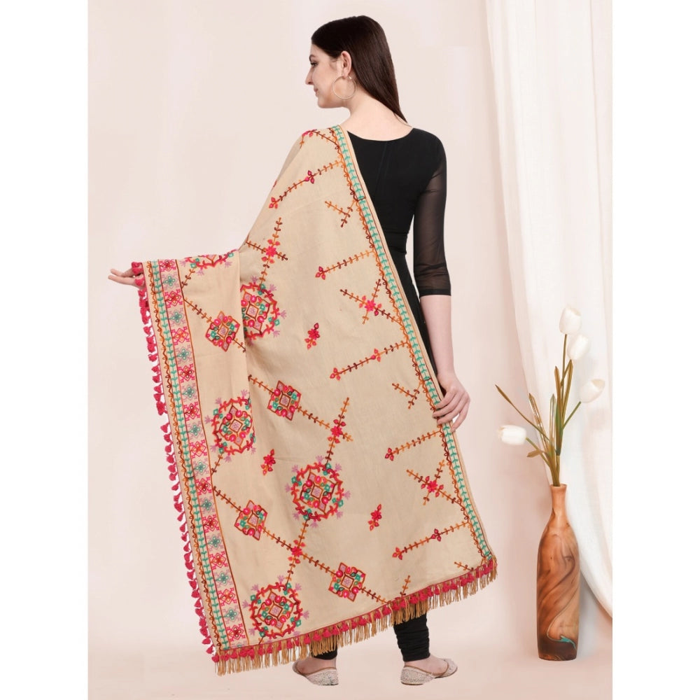 Amfyn Women's Cotton Embroidered Dupatta (Beige, Length: 0.5 to 1 Mtr)