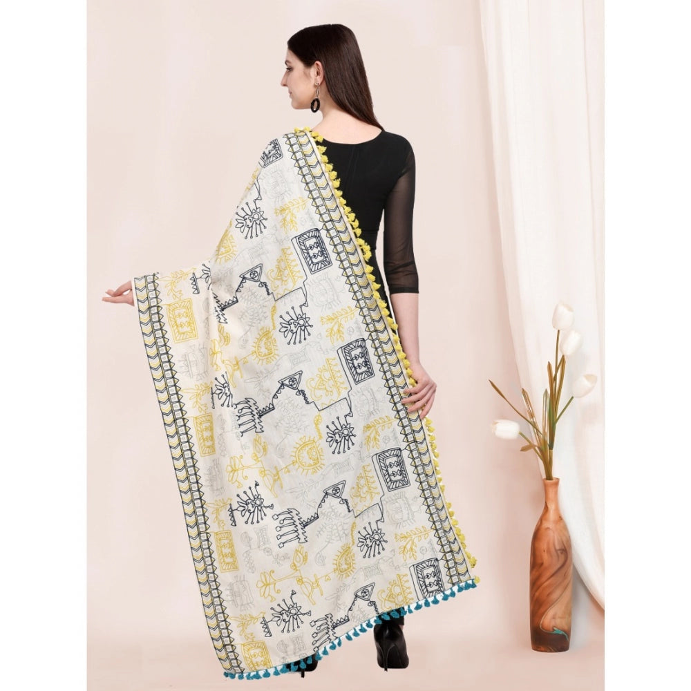 Amfyn Women's Cotton Embroidered Dupatta (Off White, Length: 0.5 to 1 Mtr)