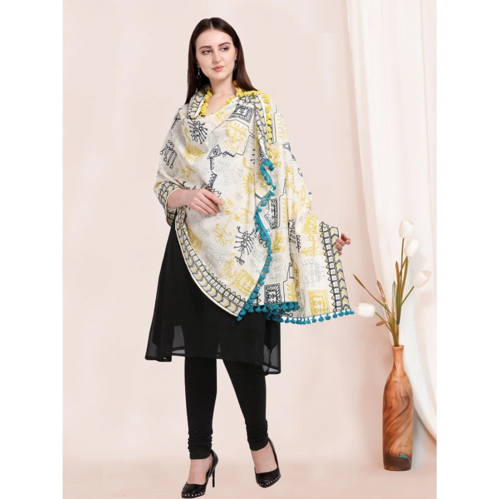 Amfyn Women's Cotton Embroidered Dupatta (Off White, Length: 0.5 to 1 Mtr)