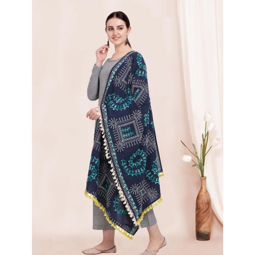 Amfyn Women's Cotton Embroidered Dupatta (Navyblue, Length: 0.5 to 1 Mtr)