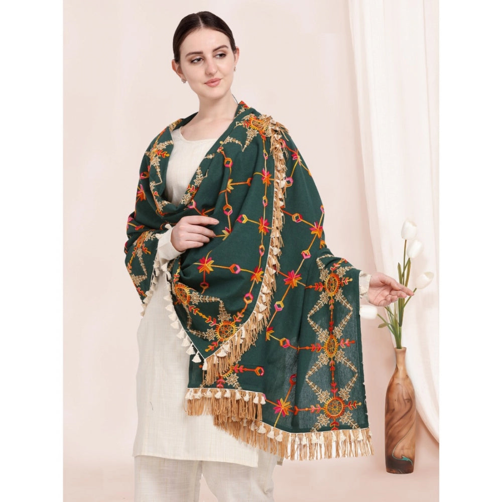 Amfyn Women's Cotton Embroidered Dupatta (Green, Length: 0.5 to 1 Mtr)