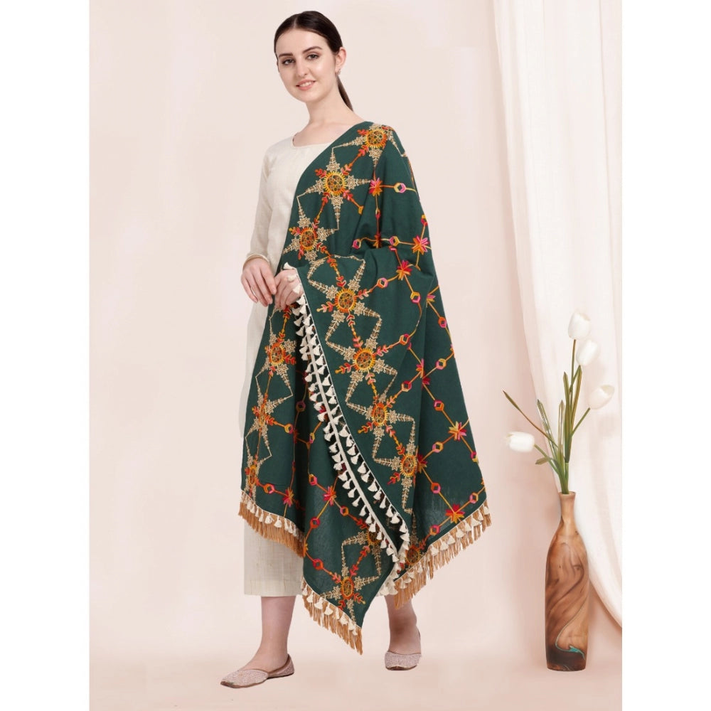 Amfyn Women's Cotton Embroidered Dupatta (Green, Length: 0.5 to 1 Mtr)