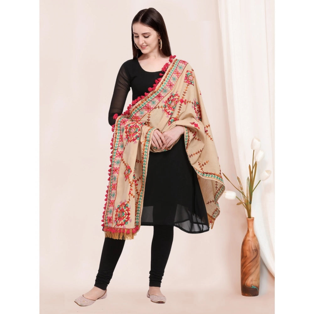 Amfyn Women's Cotton Embroidered Dupatta (Beige, Length: 0.5 to 1 Mtr)