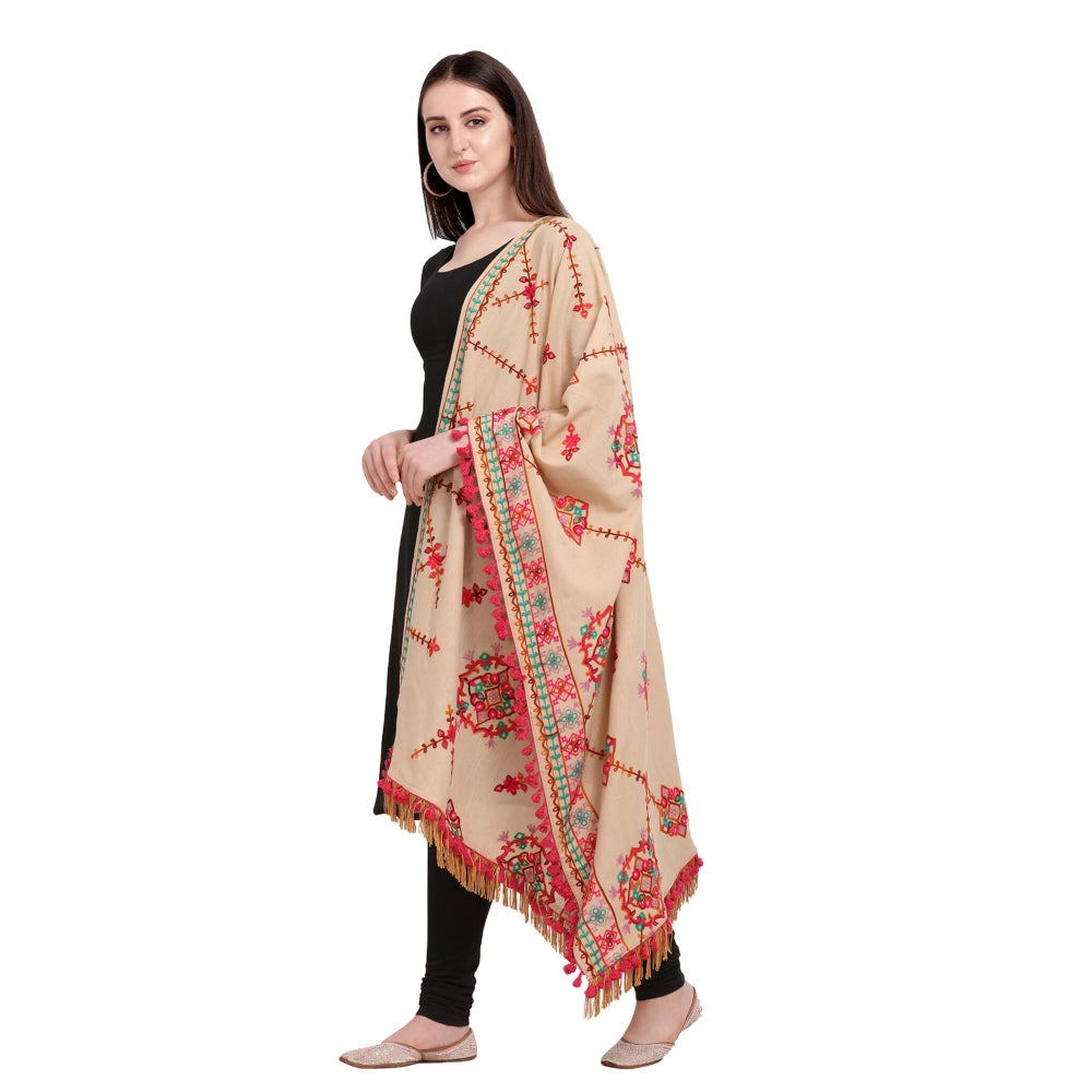 Amfyn Women's Cotton Embroidered Dupatta (Beige, Length: 0.5 to 1 Mtr)