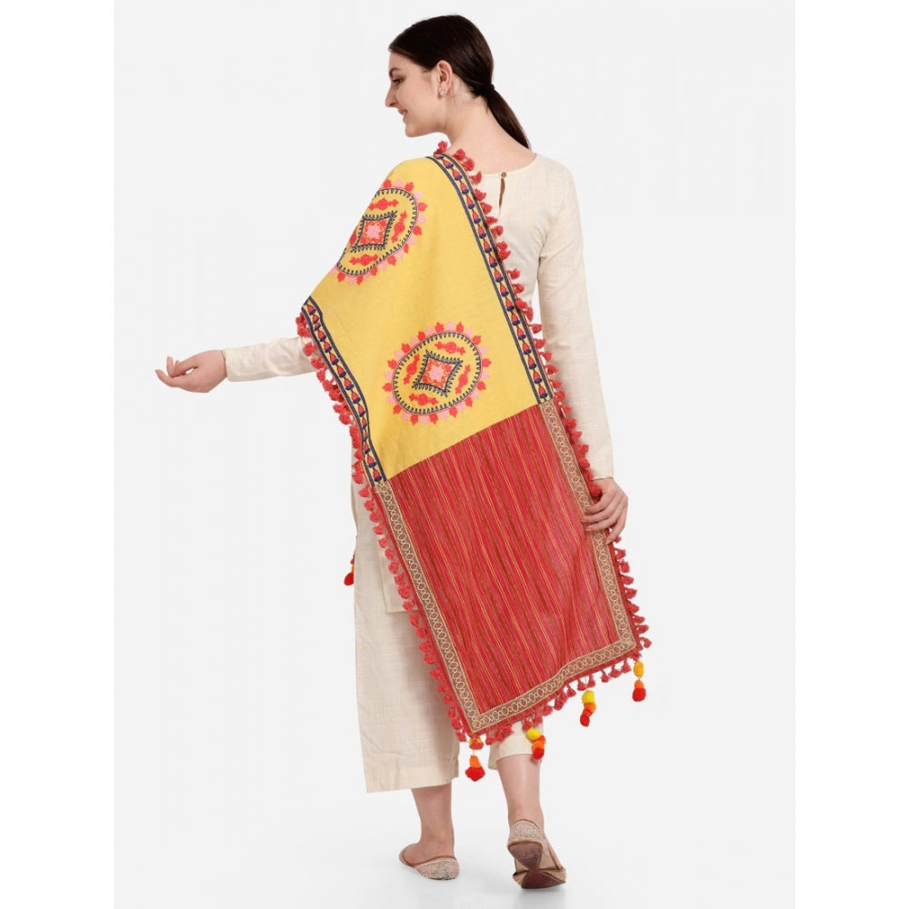 Amfyn Women's Cotton Embroidered Dupatta (Yellow, Length: 1.5 to 2 Mtr)