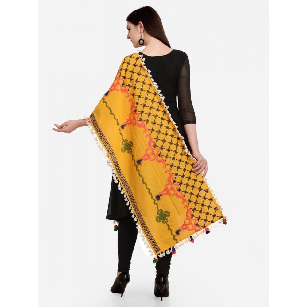 Amfyn Women's Cotton Embroidered Dupatta (Mustuard, Length: 1.5 to 2 Mtr)