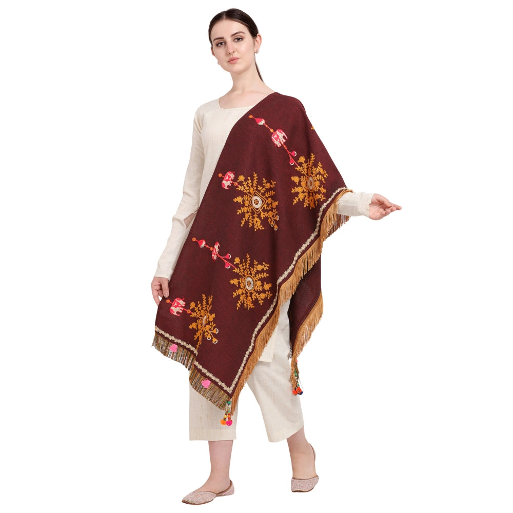 Amfyn Women's Cotton Embroidered Dupatta (Maroon, Length: 1.5 to 2 Mtr)