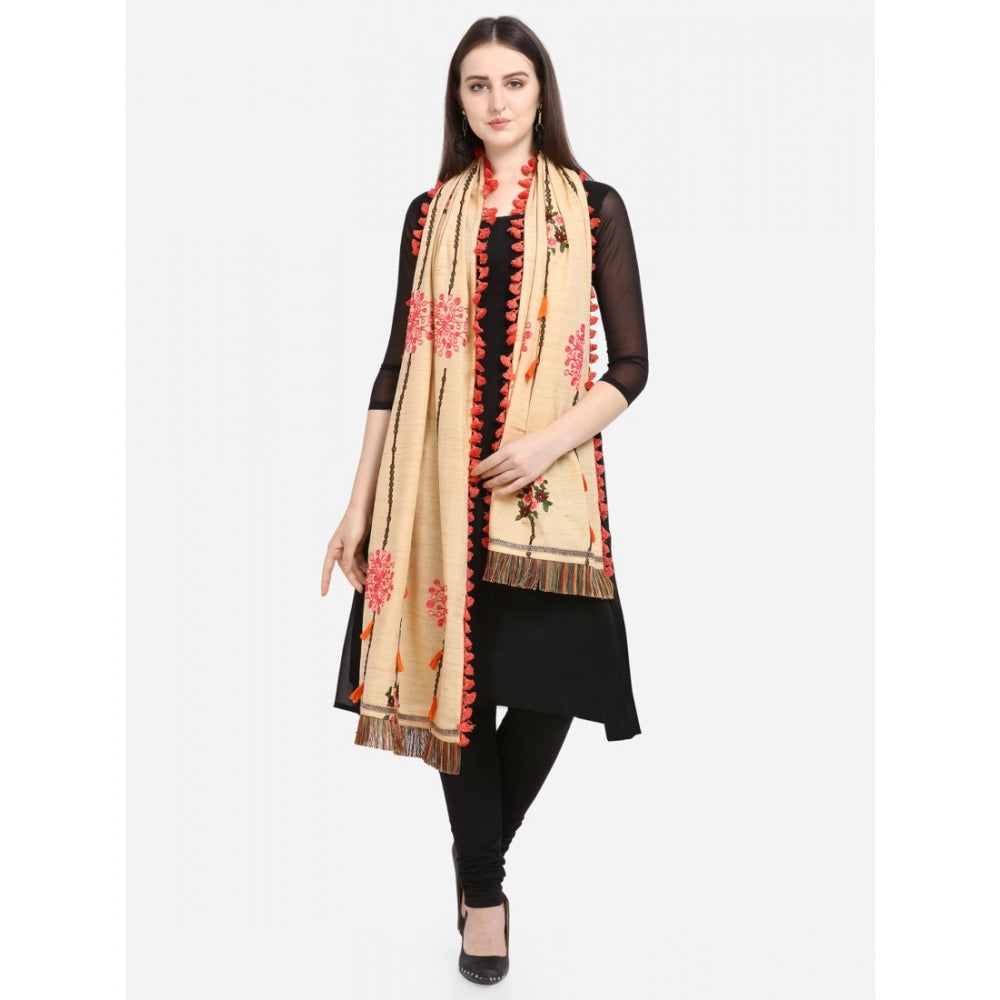 Amfyn Women's Cotton Embroidered Dupatta (Beige, Length: 1.5 to 2 Mtr)