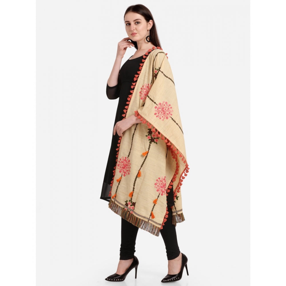 Amfyn Women's Cotton Embroidered Dupatta (Beige, Length: 1.5 to 2 Mtr)