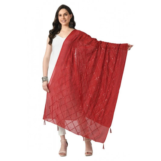 Fashion Women's Chanderi Self Degine Dupatta (Maroon, Length: Free Size)