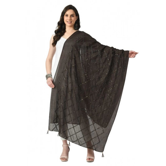 Fashion Women's Chanderi Self Degine Dupatta (Dark Browm, Length: Free Size)