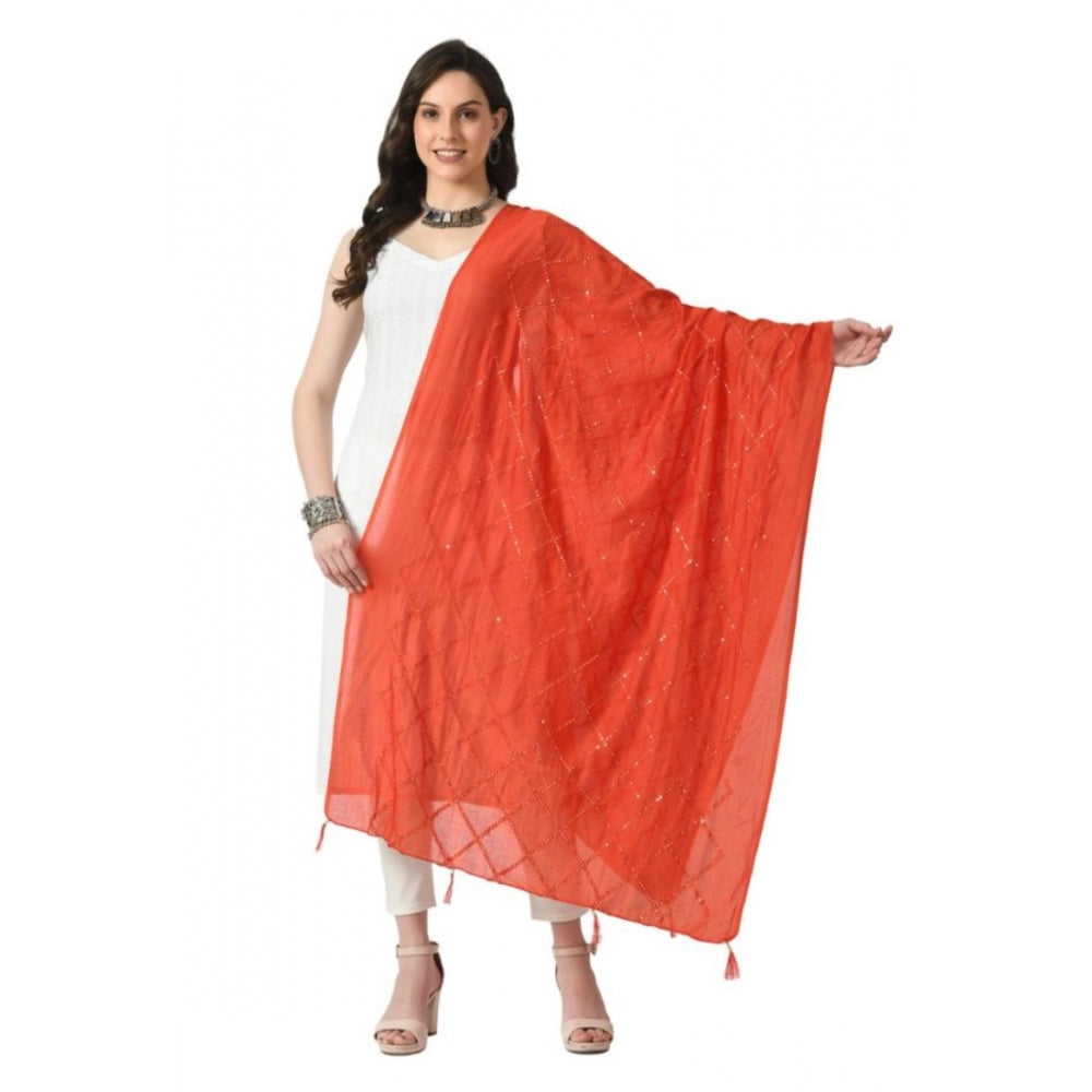 Fashion Women's Chanderi Self Degine Dupatta (Orange, Length: Free Size)