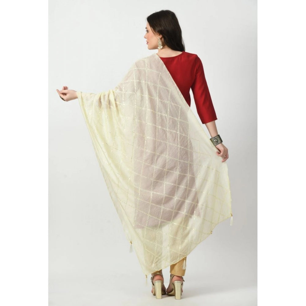 Fashion Women's Chanderi Self Degine Dupatta (Off White, Length: Free Size)