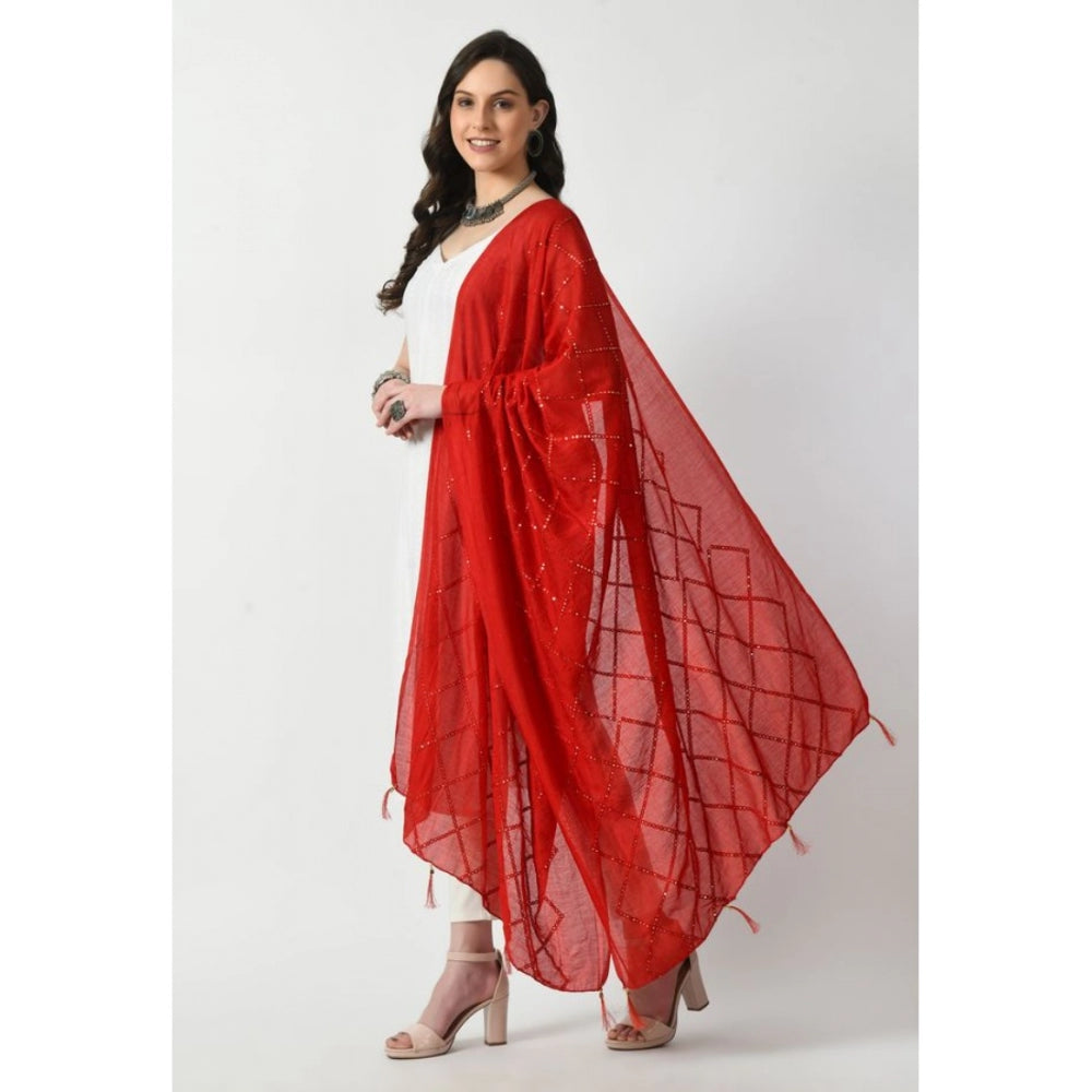 Fashion Women's Chanderi Self Degine Dupatta (Red, Length: Free Size)